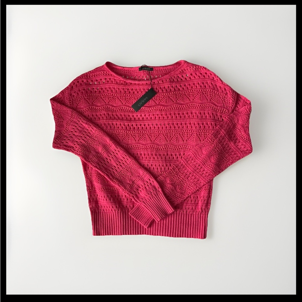 Revolve Bobi black boatneck knit crochet sweater size small NWT